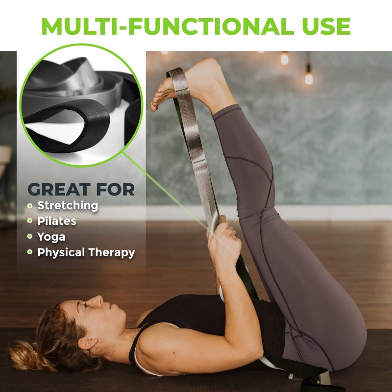 Gradient Fitness Stretching Strap for Physical Therapy, 12 Multi-Loop Stretch Strap 1.5" W x 8' L, Neoprene Handles, Physical Therapy Equipment, Yoga Straps for Stretching, Leg Stretcher, (Black/Grey) - Image 3